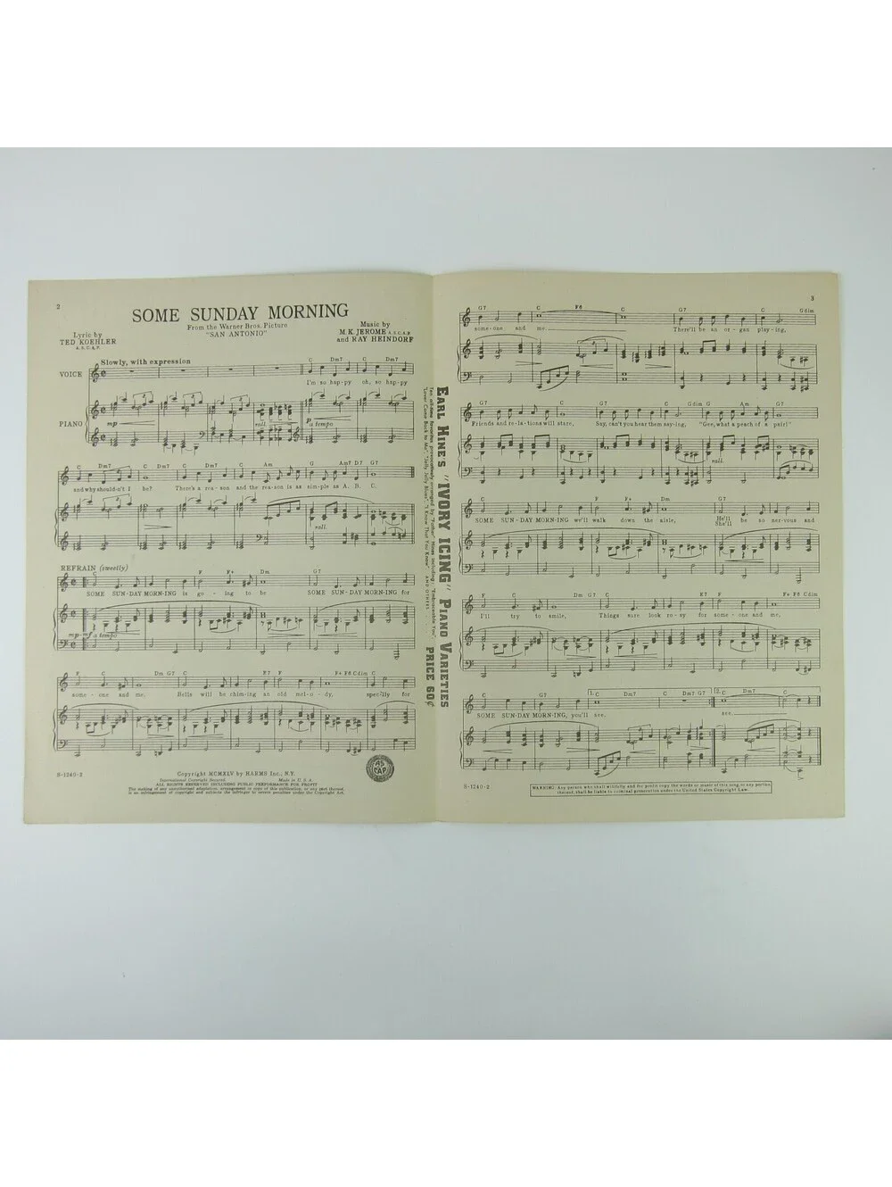 Sheet Music Some Sunday Morning San Antonio Errol Flynn Alexis Smith Vintag 1945